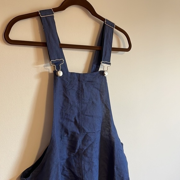 NWT Overall Dress Minimal Retro Camp Love Culture Med Blue Mini Linen Pinafore - Picture 3 of 10